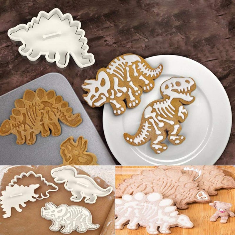 SHEBAKING 6 Pack Jurassic Dinosaur Shaped Cookie Cutter Stegosaurus T-Rex Triceratops Skeleton Fossil Mold Dinosaur Bones Cookie Cutters Set, for Kids and Adults - Image 5